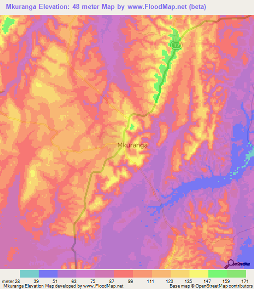 Mkuranga,Tanzania Elevation Map