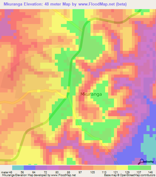 Mkuranga,Tanzania Elevation Map