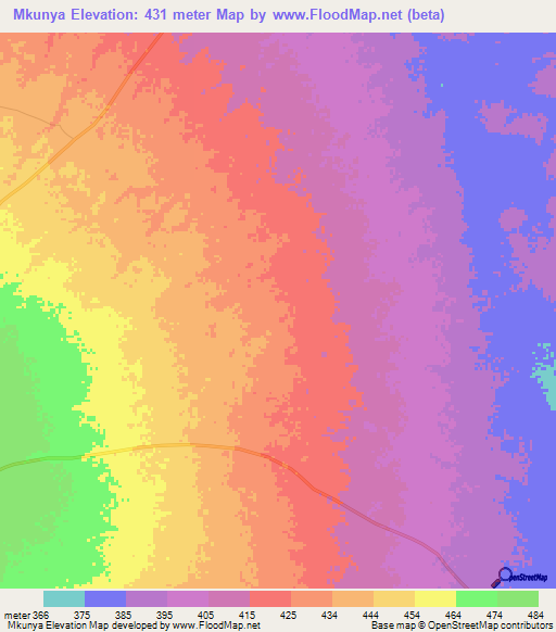 Mkunya,Tanzania Elevation Map