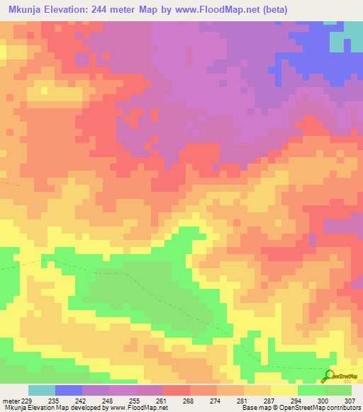 Mkunja,Tanzania Elevation Map