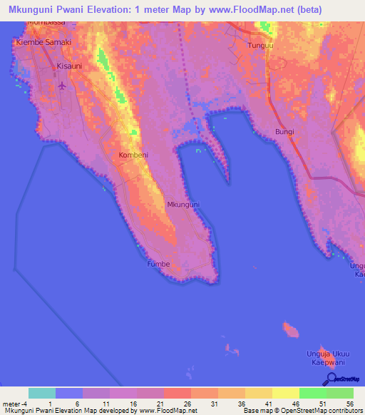 Mkunguni Pwani,Tanzania Elevation Map