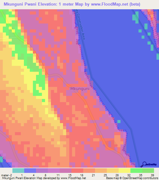 Mkunguni Pwani,Tanzania Elevation Map