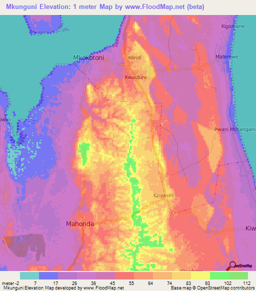 Mkunguni,Tanzania Elevation Map