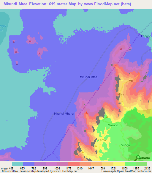 Mkundi Mtae,Tanzania Elevation Map