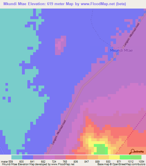 Mkundi Mtae,Tanzania Elevation Map