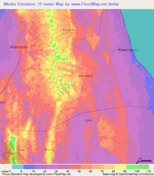 Mkuku,Tanzania Elevation Map