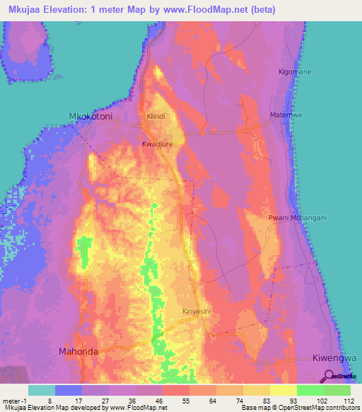 Mkujaa,Tanzania Elevation Map