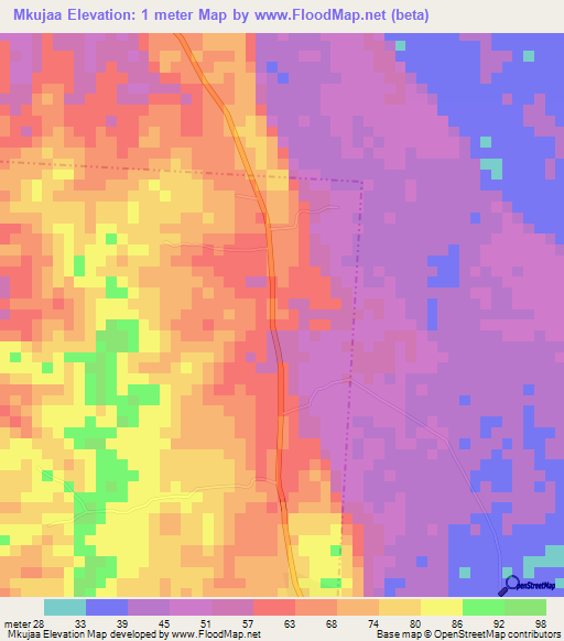 Mkujaa,Tanzania Elevation Map