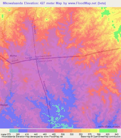 Mkowalaanda,Tanzania Elevation Map