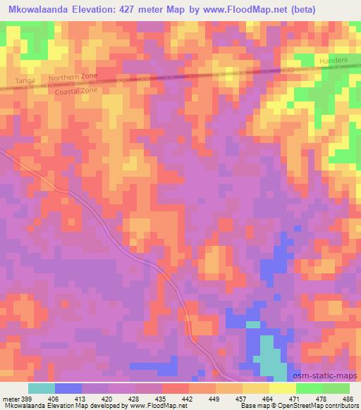 Mkowalaanda,Tanzania Elevation Map