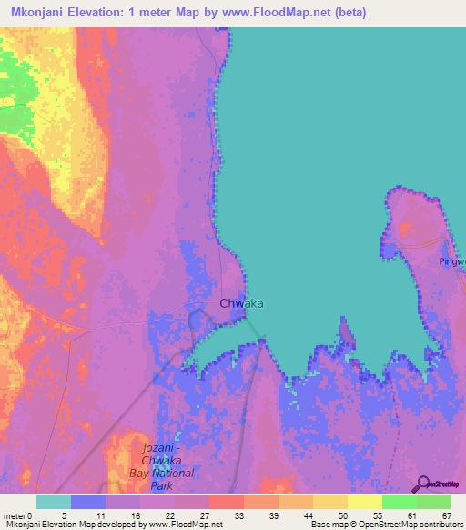 Mkonjani,Tanzania Elevation Map