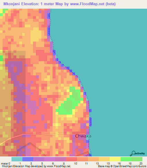 Mkonjani,Tanzania Elevation Map