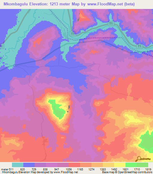 Mkombagulu,Tanzania Elevation Map