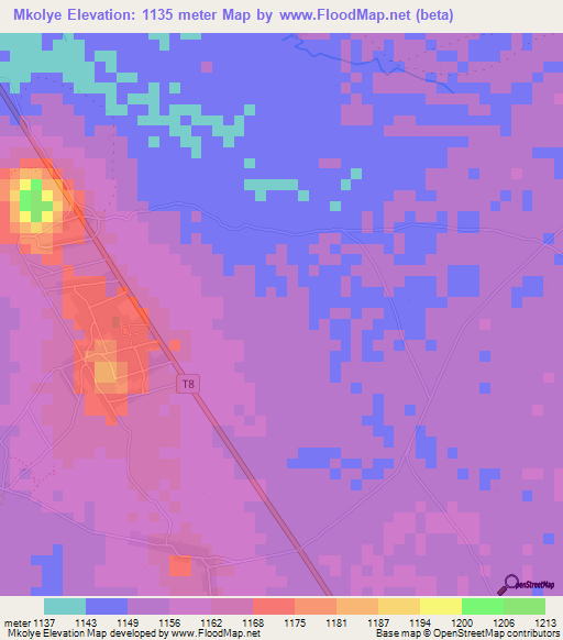 Mkolye,Tanzania Elevation Map