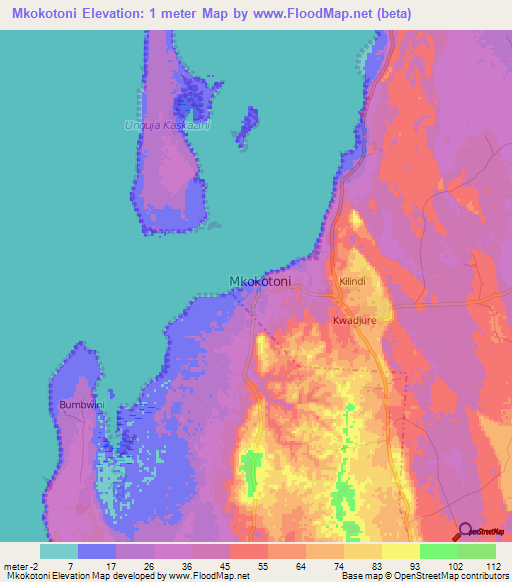 Mkokotoni,Tanzania Elevation Map