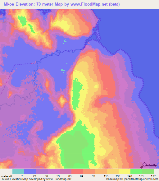 Mkoe,Tanzania Elevation Map