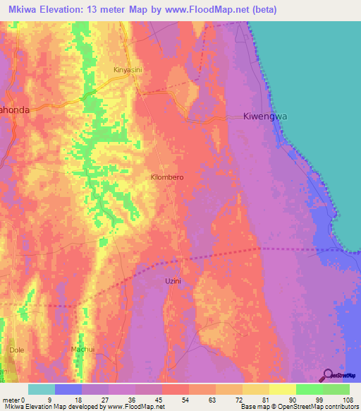 Mkiwa,Tanzania Elevation Map