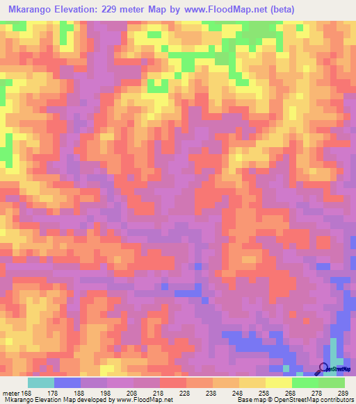 Mkarango,Tanzania Elevation Map