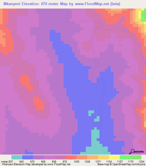 Mkanyeni,Tanzania Elevation Map