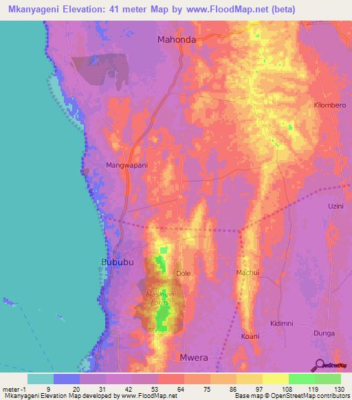 Mkanyageni,Tanzania Elevation Map