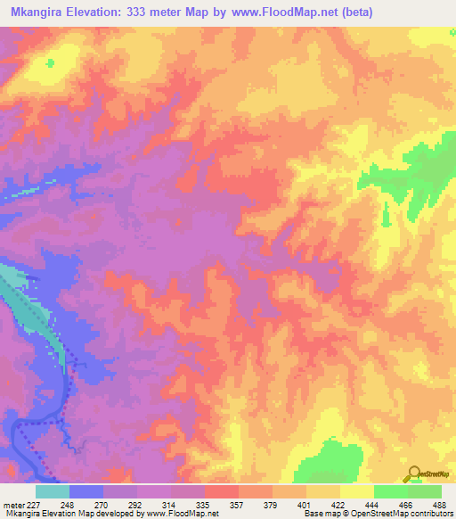 Mkangira,Tanzania Elevation Map