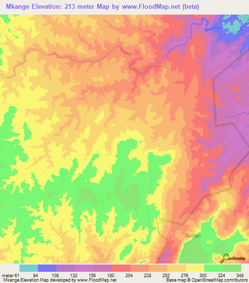 Mkange,Tanzania Elevation Map