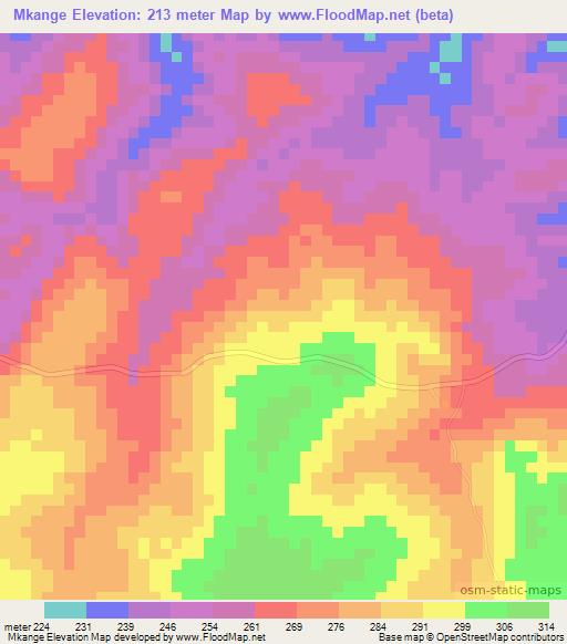 Mkange,Tanzania Elevation Map