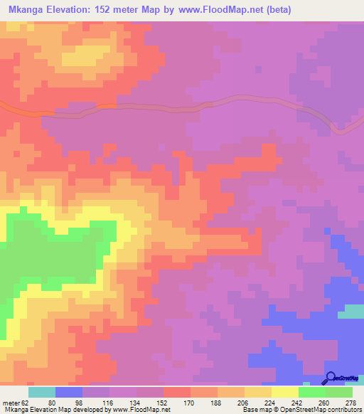 Mkanga,Tanzania Elevation Map