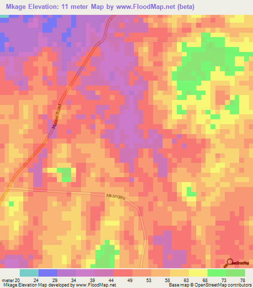 Mkage,Tanzania Elevation Map