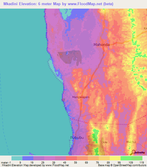 Mkadini,Tanzania Elevation Map