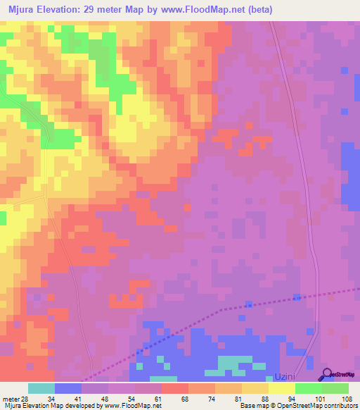 Mjura,Tanzania Elevation Map