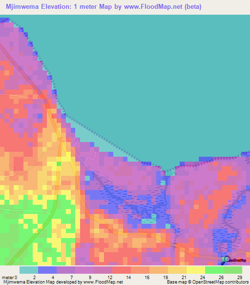 Mjimwema,Tanzania Elevation Map