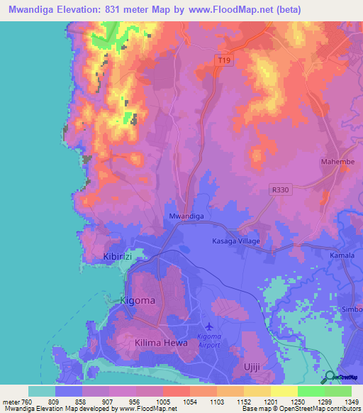 Mwandiga,Tanzania Elevation Map