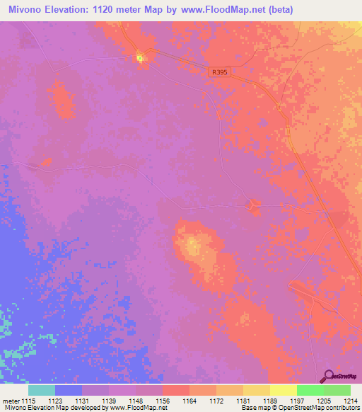 Mivono,Tanzania Elevation Map