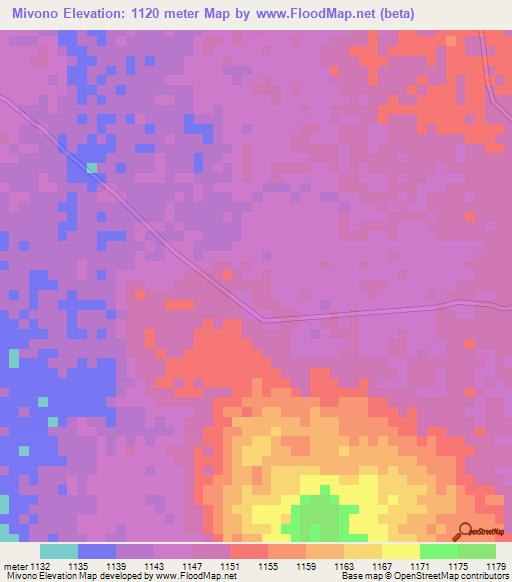 Mivono,Tanzania Elevation Map