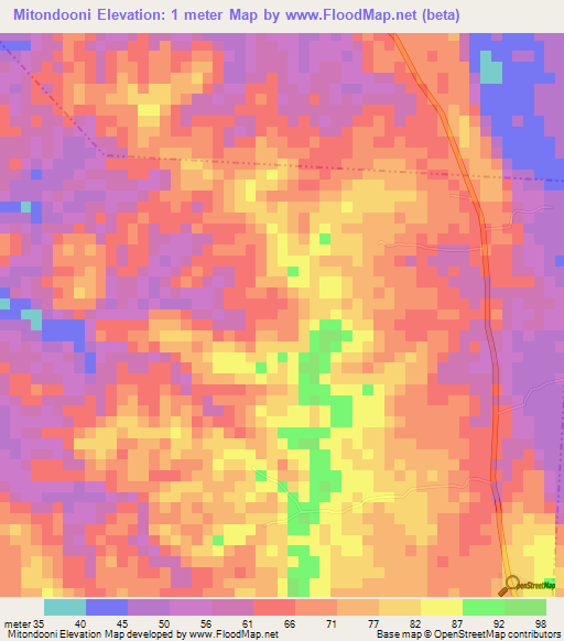 Mitondooni,Tanzania Elevation Map