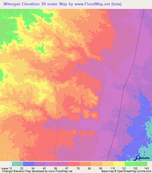 Mitengwi,Tanzania Elevation Map