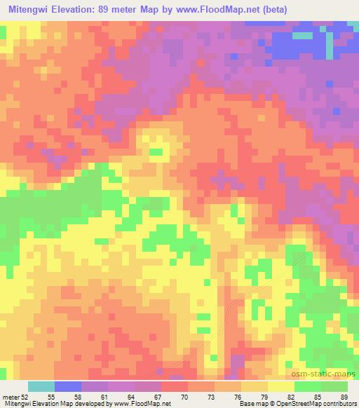 Mitengwi,Tanzania Elevation Map