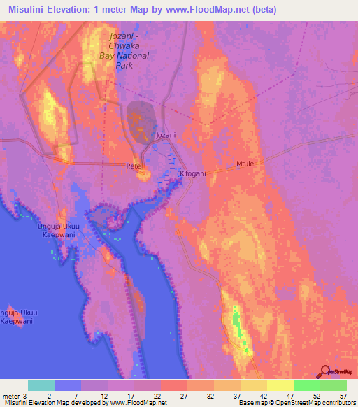 Misufini,Tanzania Elevation Map