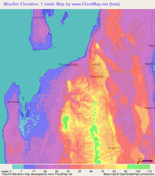 Misufini,Tanzania Elevation Map