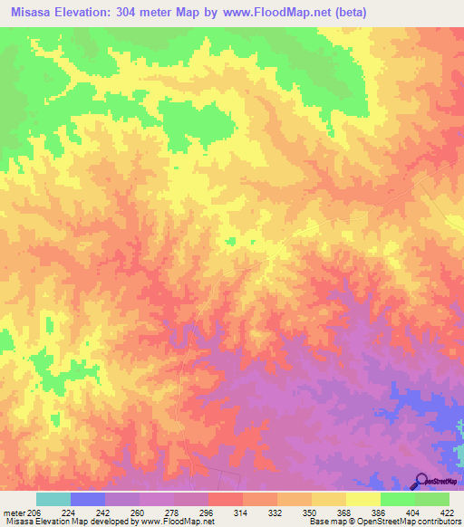 Misasa,Tanzania Elevation Map