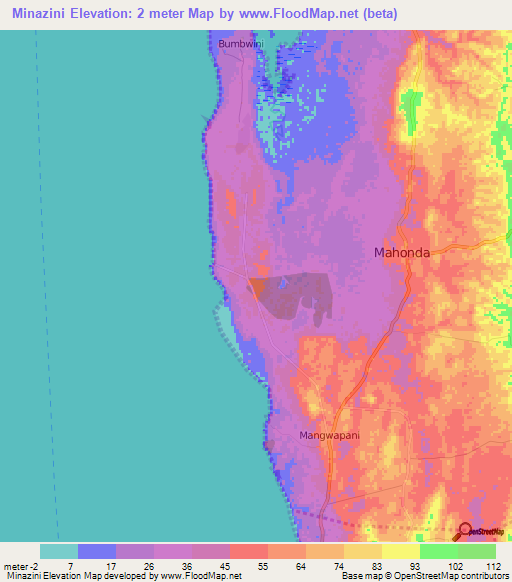 Minazini,Tanzania Elevation Map