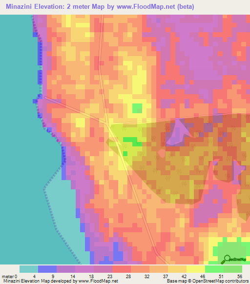 Minazini,Tanzania Elevation Map