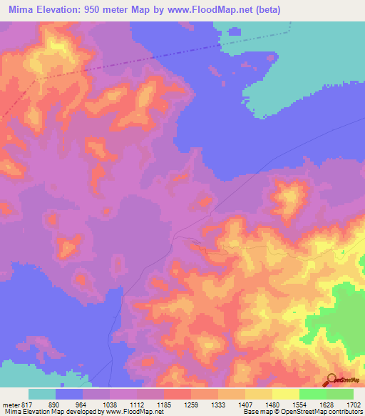 Mima,Tanzania Elevation Map