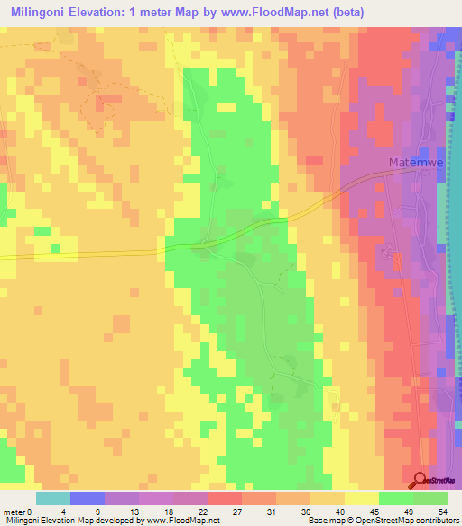 Milingoni,Tanzania Elevation Map