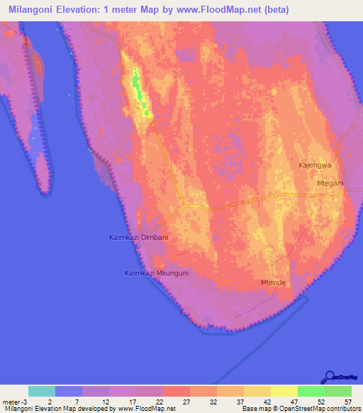 Milangoni,Tanzania Elevation Map