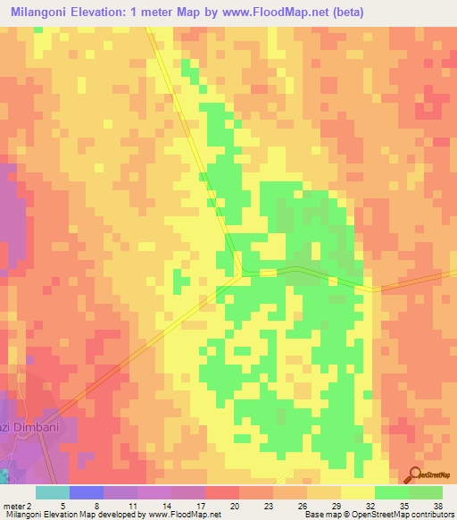 Milangoni,Tanzania Elevation Map