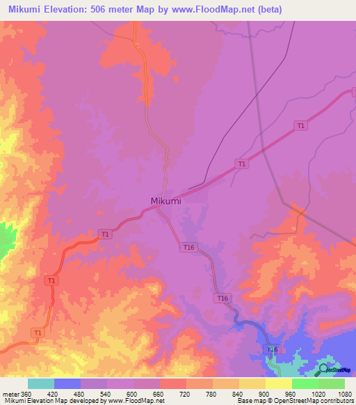 Mikumi,Tanzania Elevation Map