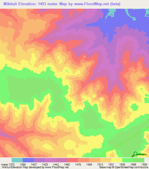 Mikituli,Tanzania Elevation Map