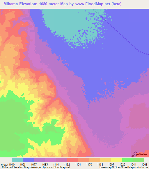 Mihama,Tanzania Elevation Map